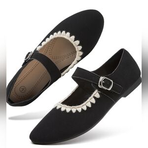 Black Mary Jane Ballet Flats Size 9 New With Tags Embroidered Detail